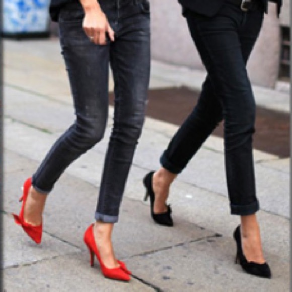 Vintage Palizzio Red Black Leather Pointed Toe Low Heel Pump - Slip On - Size 9N - Picture 4 of 16